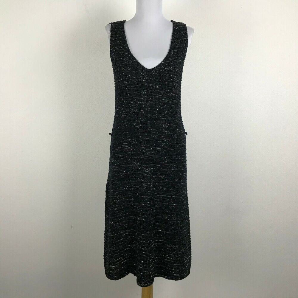 Soft Surroundings Sweater Dress Size S Black Gold Knit Sleeveless Womens
